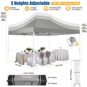 HOTEEL Heavy Duty Pop-Up Canopy Tent 10x15, 4 Sidewalls, Black