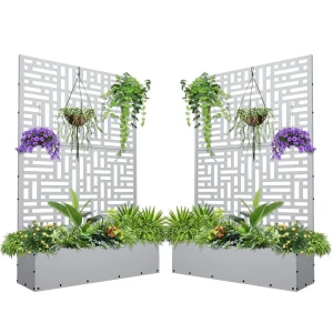 FOOWIN 71 in H Metal Trellis Planter Raised Garden Bed With Drainage Hole, Black