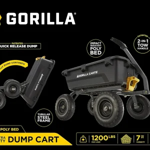 Poly Dump Garden Cart With No-Flat Tires, 7 Cubic Feet, 1200-Pound Capacity, Black - 7GCG-NF