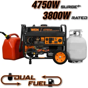 WEN Dual Fuel Portable Generator 4750-Watt 120V/240V With Wheel Kit And Electric Start - DF475T