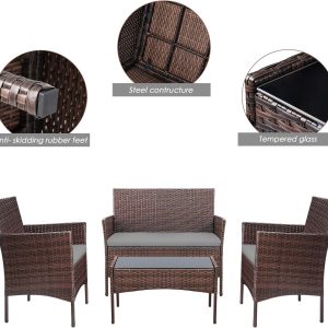 4-Piece Patio Rattan Wicker Furniture Set - T-LCRF834M18