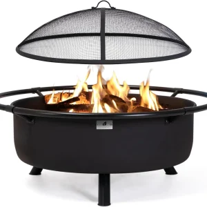 SUNCREAT 42-Inch Wood Burning Patio Fire Pit, Black, 42.1 Inch Diameter x 25.2 Inch High