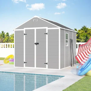 Seizeen Resin Outdoor Storage Shed With Floor, Light Gray, 82 in H