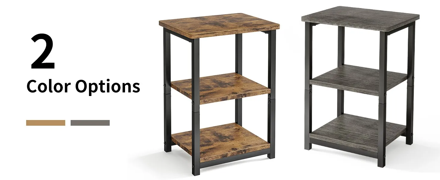 3-Tier Side Table 2 Color Options Rustic Brown and Grey