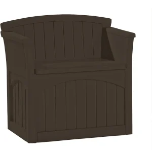 Suncast Outdoor Storage Bench Chair With Armrests, 31 Gallon, Java
