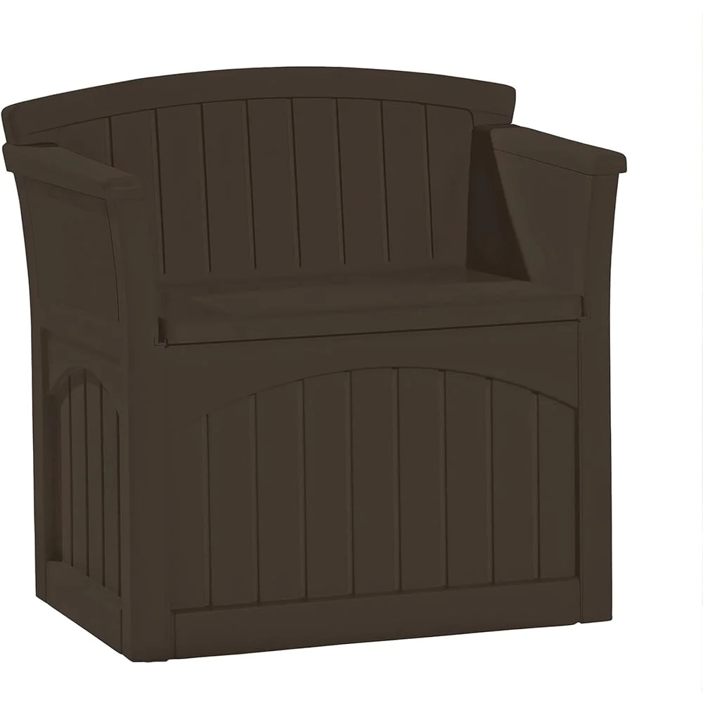 Suncast Outdoor Storage Bench Chair With Armrests, 31 Gallon, Java