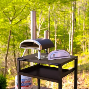 NUUK Three-Shelf Heavy Duty Rolling Outdoor Pizza Oven Table, 24 in x 30 in Steel