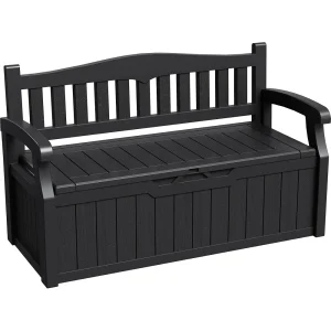 Greesum Outdoor Resin Storage Bench, 80 Gallon, Black