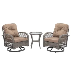 3-Piece Outdoor Swivel Rocker Conversation Set With Tempered Glass Coffee Table