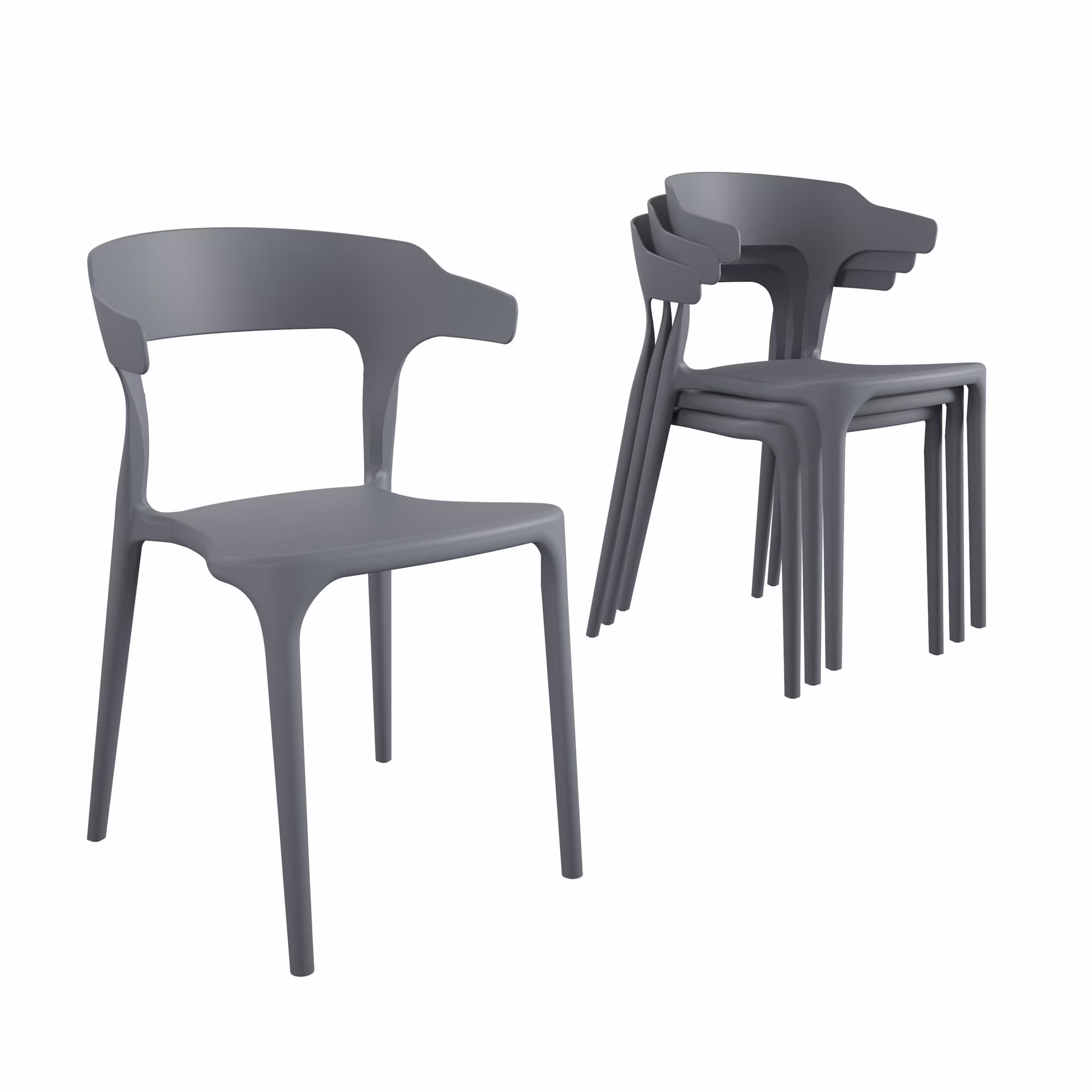 Novogratz Poolside Felix Stacking Dining Chairs, Indoor/Outdoor, 4-Pack, Charcoal
