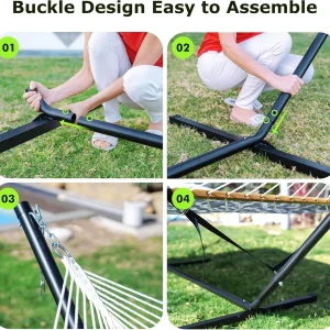 Double Outdoor Hammock With Adjustable Steel Stand, 500 LBS Capacity, Carrying Bag, White Grey