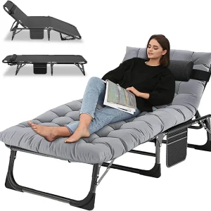 Slsy 5-Position Adjustable Folding Lounge Chair And Cot - 75.2" x 25.6" x 11.8"