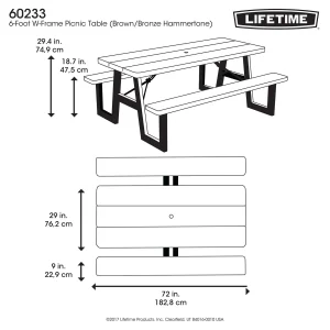 Lifetime 6-Foot W-Frame Folding Picnic Table, Brown - 60233