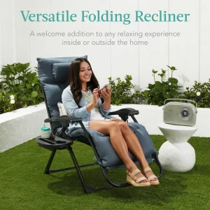 Best Choice Products Oversized Zero Gravity Folding Recliner With Removable Cushion And Side Tray - Fossil Gray