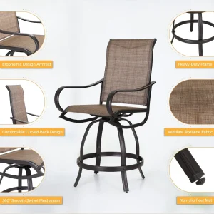 Sophia & William 2 Piece Outdoor Swivel Bar Height Stools - Textilene