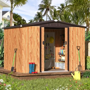 U-MAX 8 x 6 ft. Wood Grain Outdoor Metal Storage Shed With Lockable Door