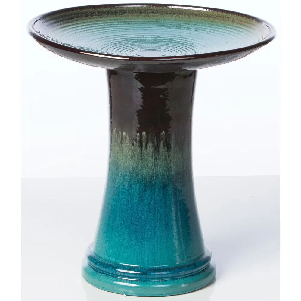 Alfresco Home Ceramic Bird Bath, Navy, 18 in H x 17 in W x 17 in D - Atlantis