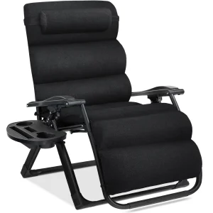 Best Choice Products Oversized Zero Gravity Folding Recliner With Removable Cushion And Side Tray - Fossil Gray