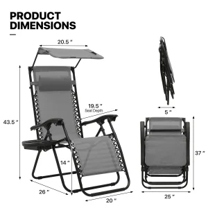 MoNiBloom Zero Gravity Reclining Chairs Set Of 2 With Canopy Shade And Headrest, Black - 330 lbs