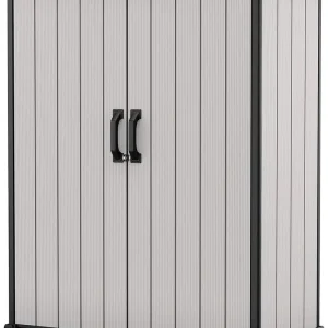 Keter Premier Vertical Outdoor Storage Shed With Floor, Lockable Double Doors, Grey
