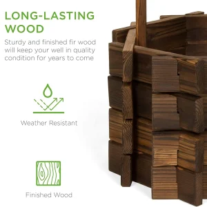 Best Choice Products Rustic Wooden Wishing Well Planter With Hanging Bucket - 21.5 x 21.5 x 45.5 in