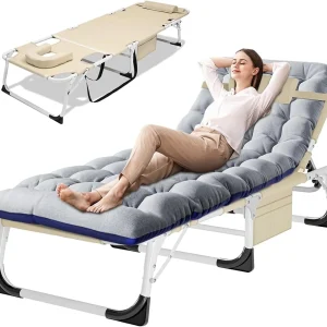 Slsy 5-Position Adjustable Folding Lounge Chair And Cot - 75.2" x 25.6" x 11.8"
