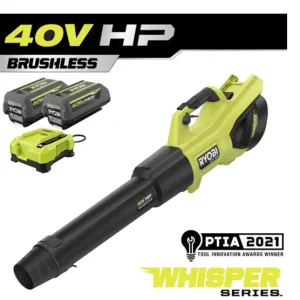 RYOBI 40V HP Brushless Cordless Leaf Blower, 730 CFM, 190 MPH, 2x 4.0 Ah Batteries And Charger