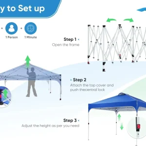Quictent 10 x 10 ft Pop-Up Canopy Tent With Reflective Top, Fluorescent Rope And Vented Top