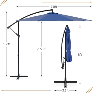 Sweetcrispy 9.8FT Offset Patio Umbrella With Easy Tilt Adjustment, 8 Ribs, Blue