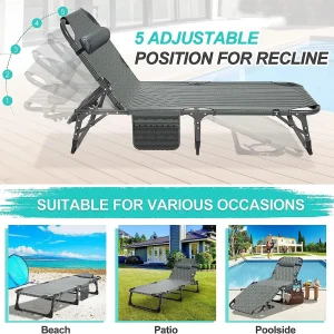 Slsy 5-Position Adjustable Folding Lounge Chair And Cot - 75.2" x 25.6" x 11.8"