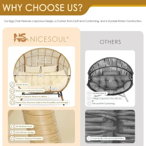 NICESOUL Double Egg Wicker Loveseat Chair, 2 Person, Beige
