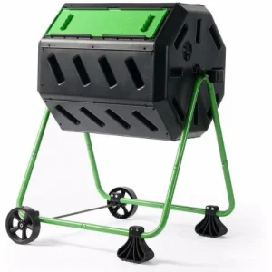 Compost Tumbler Bin 5 Cubic Ft / 37 Gallon, Black Green - Dual Chamber