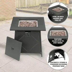 Four Seasons Courtyard 28-Inch Square 50,000 BTU Gas Fire Pit Table - SRGF11634