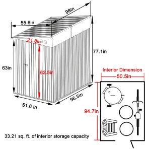 VEIKOUS Outdoor Lean-To Storage Shed 8' x 4', Grey