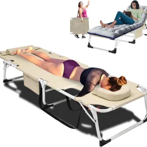 Slsy 5-Position Adjustable Folding Lounge Chair And Cot - 75.2" x 25.6" x 11.8"