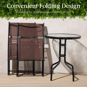 Best Choice Products 3-Piece Patio Bistro Dining Set With Glass Tabletop And Folding Chairs - Gray