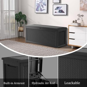 TARKARI 320 Gallon Lockable Resin Deck Box, Black