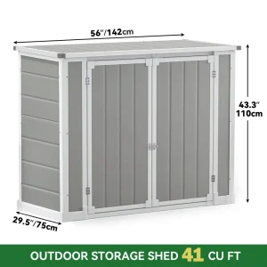 Seizeen Outdoor Resin Storage Shed, 41 Cu. Ft. / 306 Gal, Gray, 3 Doors With Floor