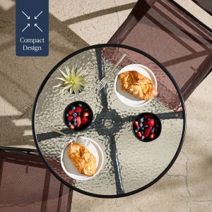 Best Choice Products 3-Piece Patio Bistro Dining Set With Glass Tabletop And Folding Chairs - Gray