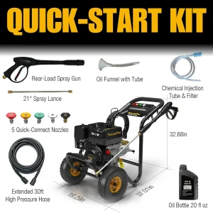 Poulan Pro Gas Pressure Washer 3400 PSI 2.6 GPM 212cc 4-Cycle With 30ft Hose, 21 Inch Lance, 5 Nozzles