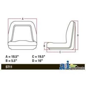 A & I Deluxe Midback Utility Lawn Mower Seat, 18 in Wide x 15.25 in Tall x 19.25 in Deep - TM555BL