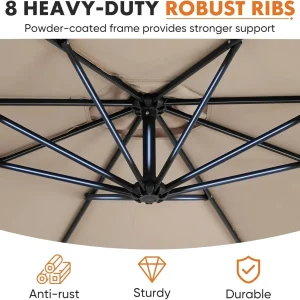 Sweetcrispy 9.8FT Offset Patio Umbrella With Easy Tilt Adjustment, 8 Ribs, Blue