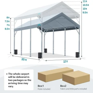 ADVANCE OUTDOOR Heavy Duty 12x20 ft Carport Canopy Garage, Gray