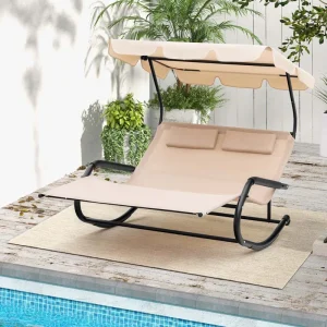 2 Person Patio Hammock Bed Swing Chair With Adjustable Canopy And Wheels