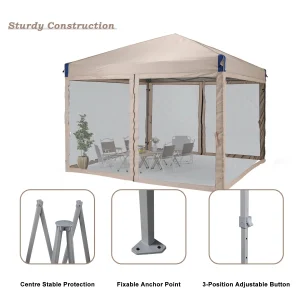 Aoodor Pop Up Canopy 12'x12' With Removable Mesh Sidewalls - Black