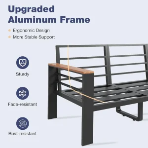 Aoxun Aluminum 7-Seat Patio Sectional With 5 in Cushions, Coffee Table And Waterproof Cover
