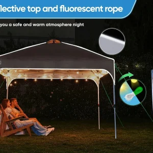 Quictent 10 x 10 ft Pop-Up Canopy Tent With Reflective Top, Fluorescent Rope And Vented Top