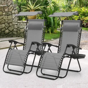 MoNiBloom Zero Gravity Reclining Chairs Set Of 2 With Canopy Shade And Headrest, Black - 330 lbs