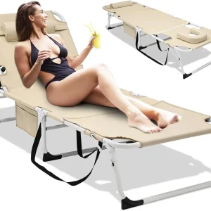 Slsy 5-Position Adjustable Folding Lounge Chair And Cot - 75.2" x 25.6" x 11.8"