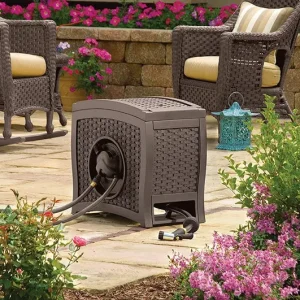 Suncast Aquawinder 125 Water-Powered Wicker Hose Reel - Java